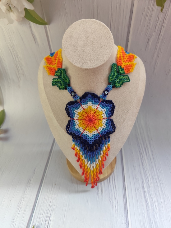 Handmade Jewelry - Handmade Multicolor Beaded Flower Statement Necklace